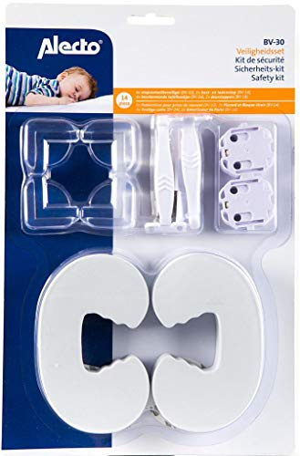 Alecot BV-30 Baby Sicherheits Set - Kinder Sicherheits Set - Steckdosensicherung - Schubladeschloss - Klemmschutz - Eckenschutz - weiß