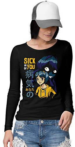 BLAK TEE Damen Anime Girl is Sick of You Langarmshirt L