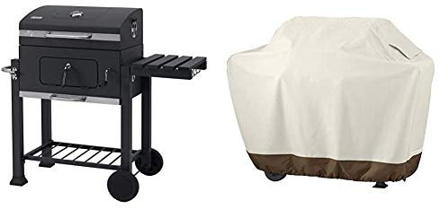 Tepro Toronto Click 2019 - Barbacoa de carbón/Parrilla Carro esmaltada, Antracita/Acero Inoxidable + Amazon Basics Funda Protectora para Barbacoa (tamaño Mediano)