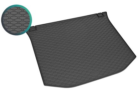 Passgenau Kofferraumwanne geeignet für Jeep Grand Cherokee ab 2014 ideal angepasst schwarz Kofferraummatte + Gurtschoner