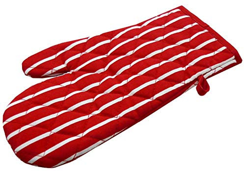 Victoria London Butcher Stripe Single Hand Oven Glove (100% Cotton) (Red)