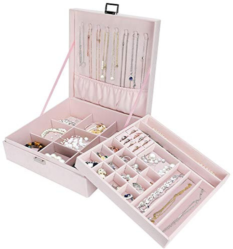 ProCase Scatole Portagioie Donna, Cofanetto Portagioielli con Esposizione a Due Strati di Gioielli e Divisorio Rimovibile per Collana e per Orecchini Bracciali Anelli Orologi, Regalo -Rosa