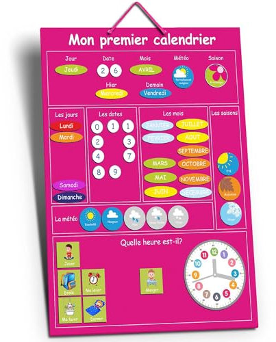 O³ Mon Premier Kalender für Kinder, Lernkalender, magnetisch, für Kinder, französisch (Rosa)