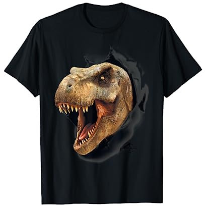 Jurassic Park T-Rex Head Rip Through T-Shirt Homme Noir T-Shirt à Manches Courtes Taille S