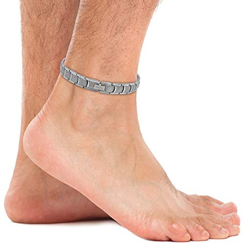 MagnetRX® Bracelet De Cheville Magnétique Pour Homme - 48 Aimants Puissants (168000 GAUSS) Bijou Aimanté En Titane Ultra-Résistant - Réglable Avec Outil De Dimensionnement (Argent)