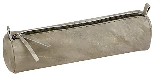 Clairefontaine - Ref 410176C - Tie & Dye Leather Pencil Case - 22 x 5.5cm, Made From Genuine Lambskin Leather, Metal Zip With Leather Puller - Autumnal Green