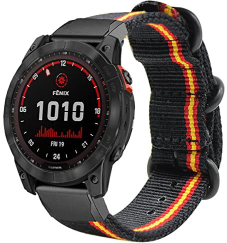 ESTUYOYA - Correa de nylon Compatible con Garmin Fenix 7 Pro/7/6 Pro/6/5/5 Plus/Instinct 2 Solar/Epix Gen 2/Enduro 2/Forerunner 965/955 Solar/945, Bandera de España Quickfit 22mm Lineblack