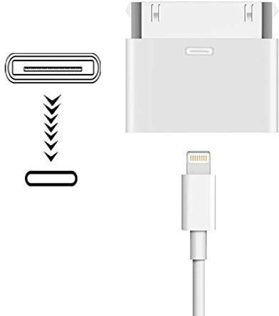 Sharllen MFi-zertifizierter 30-poliger Stecker auf 8-polige Buchse, Adapter Lightning auf 30-polige Dockingstation, Lade- und Synchronisierungskonverter, iPod Touch, Weiß (kein Audio)
