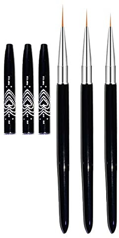 FULINJOY Nail Art Liner Brushes, 7mm/9mm/11mm UV Gel Painting Nail Art Design Brush Metal Handle Nail Drawing Pens (3PCS, Black)
