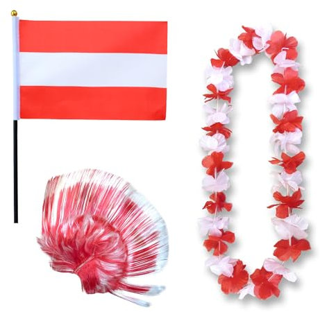 Sonia Originelli Fanset Fanartikel Fahne Perücke Blumenkette Hawaiikette WM EM Farbe: Österreich Iro