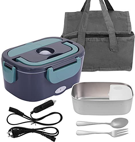 Boîte Chauffante Électrique Lunch Box 1.5L Boîte à Lunch Thermique 12V 110V/220V 2 en 1 pour voiture, maison | Boîte Repas Amovible en Acier Inoxydable avec cuillère, fourchette et sac isolant