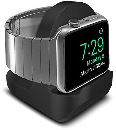 TUCANA Charger Stand Compatible with Apple Watch Series iWatch 10/9/8/7/6/SE/5/4(45mm/44mm/41mm/40mm and Series 3/2/1, Nightstand Mode, Durable Silicone with Non-Slip Stable Base (Black)