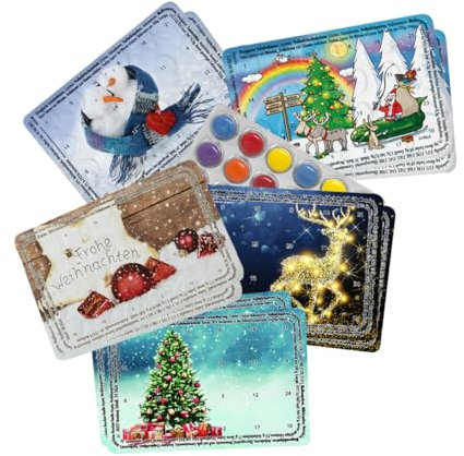10er Mix-Set Mini-Adventskalender mit Schokolinsen - Der vielleicht kleinste Advents-Kalender der Welt (2x Schlittenfahrt, 2x Kuck mal Weihnachten, 2x Rentiere, 2x Santa Claus, 2x Frohes Xmas)