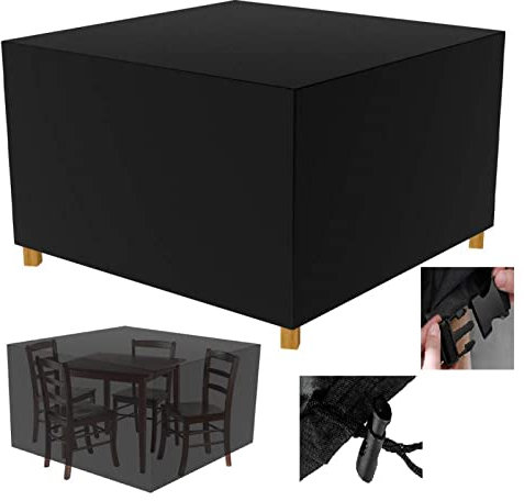 Housse Salon de Jardin Carré 170x170x71cm(67x67x28in) 420D Oxford Imperméable Bâche de Protection Housse de Meubles Table Extérieure Coupe-Vent Anti-UV Résistant Au Froid Housse de Meuble de Patio