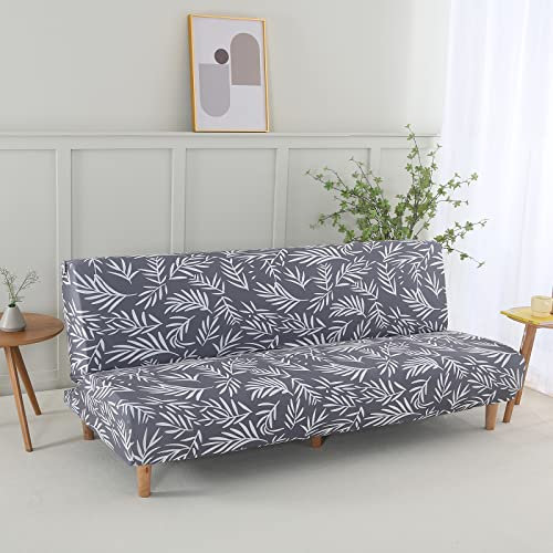 ele ELEOPTION Moderner Druck Sofabezug 3 Sitzer Ohne Armlehne Stretch Couch überzug Armlose Sofabettüberzug für Faltbares Schlafsofa Ohne Armlehnen, 180-210 cm, Grau