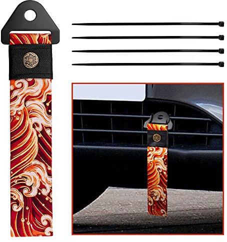 Abschleppschlaufe für Deine Auto Tuning Abschleppband kombiniert mit Alten japanischen antiken Elementen Abschleppgurt JDM (Wellen Orange)