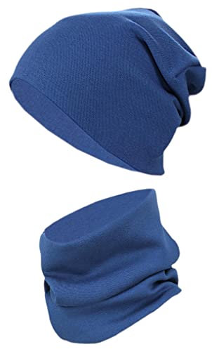 TupTam Mütze und Schal Kinder Set – Weiches Schal Mütze Set Kinder für Herbst und Winter, Farbe: Marineblau, Größe: 56-62