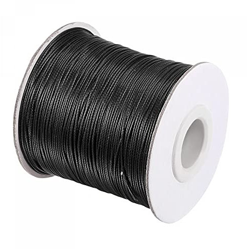 sourcing map 0.5mm Waxed Polyester String Cord 159M (173-Yards) Beading Thread Crafting Rope for Jewelry Making Bracelet Necklace Weaving, Black