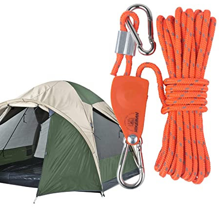 Fushen 6mm Reflektierend Abspannseile Seil - Paracordseil Mit Seilspanner, 5 Meter Lang Reflektierend, Reflektierend Abspannseile Für Camping Wandern Markisenzelte, Orange