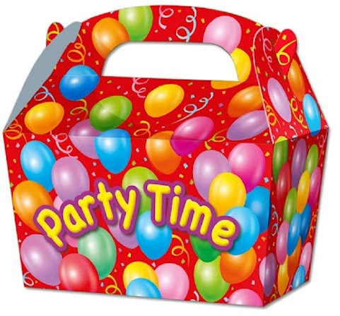 THEMED SNACK BOXES - PACK OF 10 - Children/Kids Party Boxes Carry Food Meal Fun Picnic Birthday Wedding Favour / Baby Shower Party Box Loot Bag (Party Time)