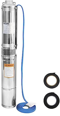 WASSERMANN Deep Well Submersible Pump 10 Inch with 10 Feet Cable, 1/2 HP, 110 V/60 Hz, 28 GPM, 179 Foot Head, Stainless Steel Submersible Water Pump for Strawberry Irrigation