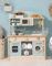 ROBOTIME Juego de cocina de madera para niños, juego de cocina de simulación para niños pequeños y niñas con horno microondas, reloj, toallero, juguetes para niños pequeños de 3 a 10 años (azul)