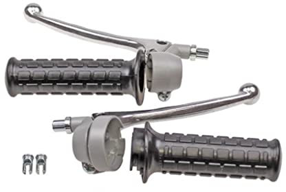 Gasgriff Kupplungsgriff Set Grau/Schwarz – passend für Hercules K 50, Kreidler Florett, Zündapp C GTS KS, Puch, DKW, Suzuki, Yamaha Mofa Moped Mokick – für 22 mm Lenker