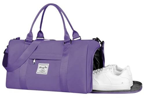 Flintronic Sporttasche Reisetasche, Reise Duffel Bag, Sport Duffel mit Schuhfach & Nassfach, wasserdichte Übernachtungstasche, Reisetasche Gepäcktasche für Sport & Reisen für Herren Damen, Lila