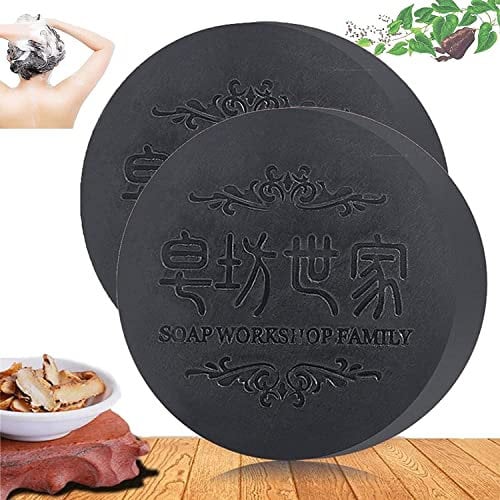 He Shou Wu Shampoo Seife, 2 Stück Schwarzes und dickes Haar Fallopia Multiflora Shampoo Bar, Reverse Grey Hair, Haaraufhellende Shampoo Bar, Fördert Haarwachstum (schwarz)