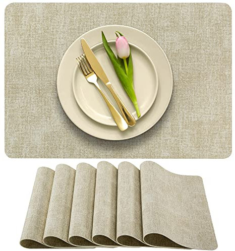 More Décor Tischsets aus Kunstleder für Ess- und Küchentisch, flecken- und hitzebeständig, rutschfest, abwischbar, waschbar, 4 Stück, Beige