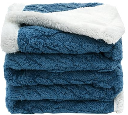 amo nenes Coperta da Divano Morbida 100 * 150cm, 2 Strati Blanket Singolo Pile per Bambini, Plaid Decorativo Multiuso Soggiorno Interno Esterno, Copridivano a Maglia per Tutto l’anno, Blu Scuro