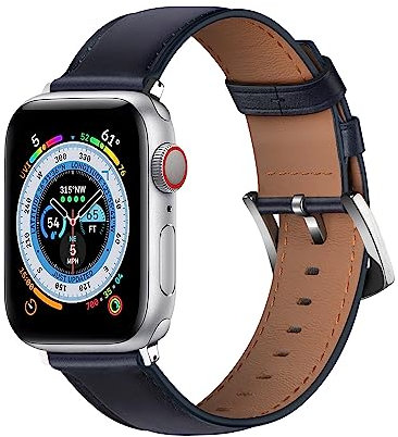 VULKIT Vintage Leather Strap Compatible with Apple Watch Straps 41mm 40mm 38mm for Women and Men, Genuine Leather Wristbands Compatible for Apple iWatch Series 8 SE 7 6 5 4 3 2 1, Blue