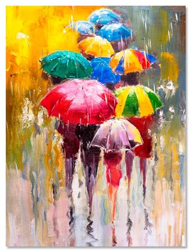 wandmotiv24 Leinwandbild Malerei, Regenschirme, Menschen M0593