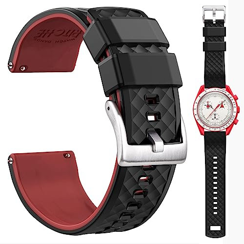 Ritche Christmas Gift Quick Release Silicone Moonswatch Band for Men Omega x Swatch Strap compatible with Speedmaster/Seamaster/Railmaster/Mission to the Moon/Mercury,Black/Red, White Elephant Gifts,