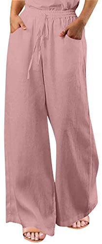 Activewear FüR Damen Sommerhose Damen Leicht 3/4 Sportleggins Damen 3/4 High Waist Baggy Hose Elastische Taille Hosen Weitem Bein Einfarbig Freizeithose Schnittschutzhose (Rosa, S)