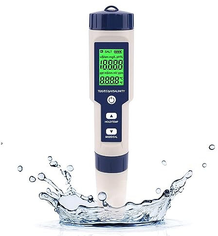 Testeur de Sel de Piscine, Testeur de Qualité de L'eau 5 en 1, Testeur de PH de Piscine D'eau Salée, Compteur de Sel, Testeur de Qualité de L'eau, pour Piscines, Bains À Remous, Spas de Nage, Spa