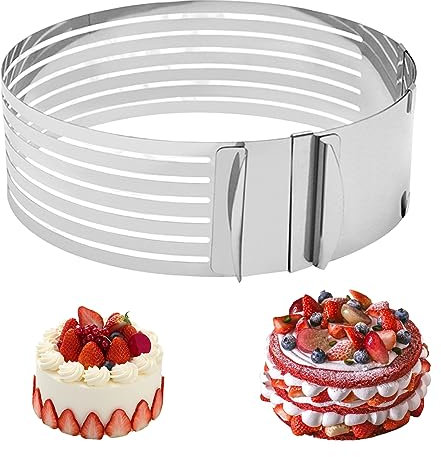 9-12 inch Cake Cutter Ring, Adjustable Cake Slicer Stainless Steel Round DIY Layer Slicer Circle Cookie Cutter Anti-Rust Cake Cutter Mousse Cake Molds Baking Ring