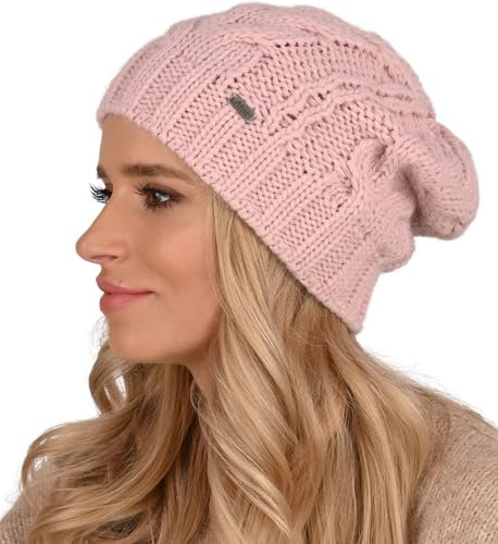 Alur Mütze Damen Beanie Wintermütze Strickmütze - Warme Elastisch Elegant Winter Mütze EKO - Weiches Garn Stilvoll Universell Warm (Rosa)