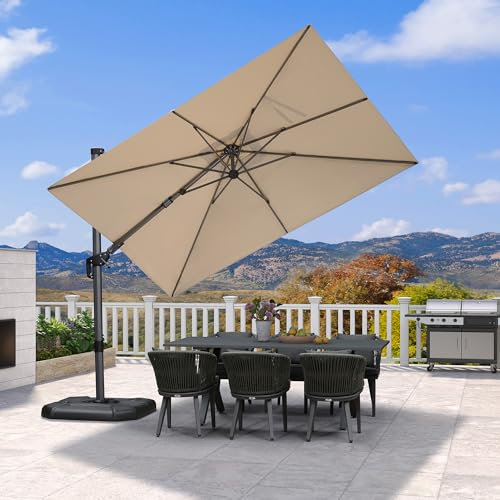PURPLE LEAF Sombrilla para Jardín 3 × 2 m Rectangular, Sombrilla Terraza Exterior con Manivela Giratoria, Gire 55° en Ambos Lados y Rotación de 360°, Lona Anti UV, Caqui