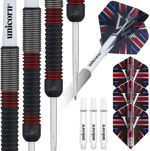 Unicorn Professional Darts Set | James 'The Machine' Wade | 80% Tungsten Barrels with Two-Tone Black Titanium Coating & Red Ring Accents | Steel Tip Volute Points | 20, 22 or 24 g