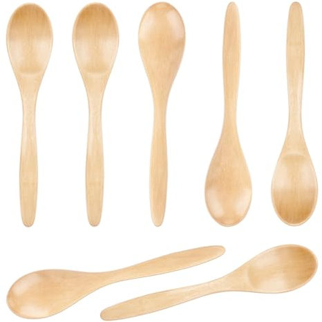 7pcs Petites Cuillères en Bois, 14,5cm Lisses Cuillères en Bois pour Manger Cuillère à Miel Cuillère à Café en Bois Cuillères en Bois de Service pour un Usage Quotidien Café Cuisine Remuer