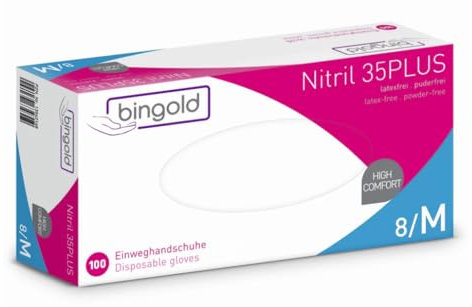 Bingold Nitril 35PLUS blaue Nitril Handschuhe - M / Blau | Packung (100 Handschuhe)