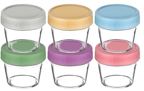 Aolso Recipiente de Vidrio para Comida de Bebé, 6PCS Recipientes para comida,para Almacenar y Congelar Papillas,Contenedores de Conservación, Apto para Lavavajillas, Congelador y Apto para Microondas