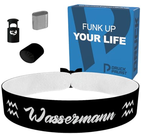 Wassermann Sternzeichen Text schwarz Stoffarmband - Wassermann Armband aus Satin - wasserfest & langlebig - perfektes Geschenk für Wassermann - minimalistisches unisex Armband