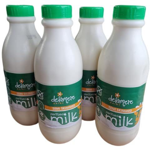 1L Delamere Dairy Sterilised Semi Skimmed Long Life Milk Plastic Bottle (4 x 1Litre)