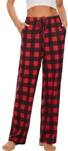 AMYTIS LINGERIE Damen Pyjamahose mit Taschen Loungehose Schlafanzughose Freizeithose Bequeme Weiche Schlafhose,kariert 01,M