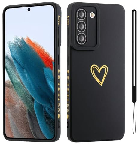 Jeelar ESONG Cover per Samsung Galaxy S10 lite Custodia con Forma di Cuore d'Amore Dorato,per Donne/Ragazze,Custodia in Sottile Morbida Silicone TPU Antiurto Protettiva Bumper Shell -Nero