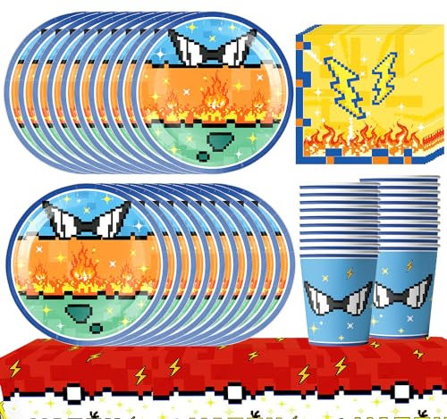 61PCS Children's Birthday Party Tableware Set, Cartoon Party Supplies, Paper Plates, Paper Cups, Paper Napkins Tablecloths (20 Guests)