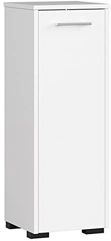 3E 3xE living.com Freistehender Badezimmerschrank: eine Tür, Zwei Einlegeböden, Farbe: Weiß, A: B: 30 cm, H: 82 cm, T: 30 cm.