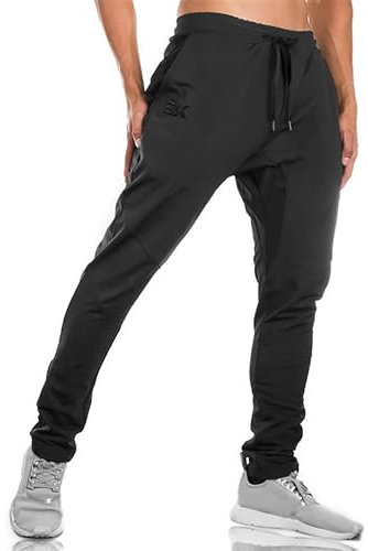 BROKIG Gym Jogginghose Sporthose Herren Lang mit Doppeltasche, Baumwolle Trainingshose Herren Fitness Slim Fit Hose (Schwarz,XL)